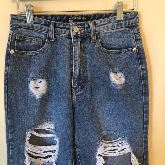 High Waist Distressed Mom Jeans With Tapered Leg - Picture 2 of 8